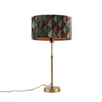 Bronz asztali lámpa ovális bársony lámpabúrával, levélmintával, 35 cm - Parte kép