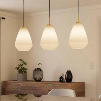 Caprarola függőlámpa, 90 cm hosszú, homokszínű, 3-lámpás, üveg kép