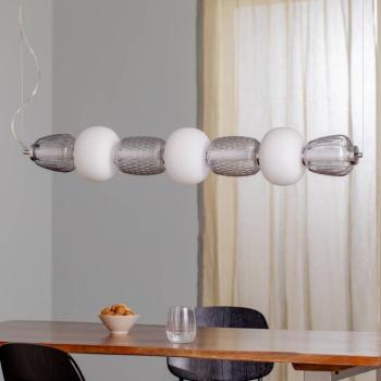 Caro LED-es függőlámpa, szürke átlátszó üveg/opál, hossza 110 cm kép