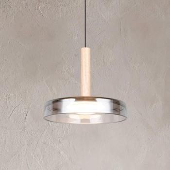 Celeste LED-es függőlámpa, króm/fa, Ø 22 cm, üveg, fényerőszabályzó, kép