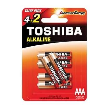Ceruzaelem AAA (LR03) , 1.5 Volt , 6 darab , tartós , elem , Red Alkaline , TOSHIBA kép