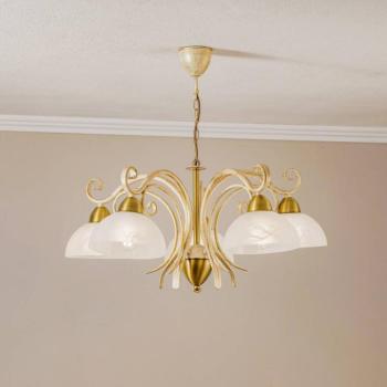 Csillár Flora, öt üvegburával, fehér/sárgaréz kép