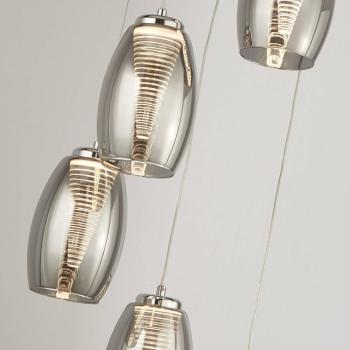 Cyclone LED-es függőlámpa, 5 lámpás, füstszínű, üveg kép