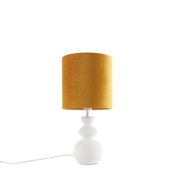 Design asztali lámpa fehér bársony árnyékolóval sárga arannyal 25 cm - Alisia kép