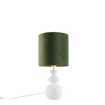 Design asztali lámpa fehér bársony árnyékolóval, zöld aranyozással 25 cm - Alisia kép