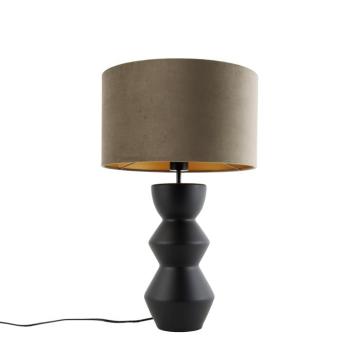 Design asztali lámpa fekete bársony árnyékolóval, tojásvirág színű, aranyozott, 35 cm - Alisia kép