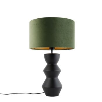 Design asztali lámpa fekete bársony búra zölddel és arannyal 35 cm - Alisia kép