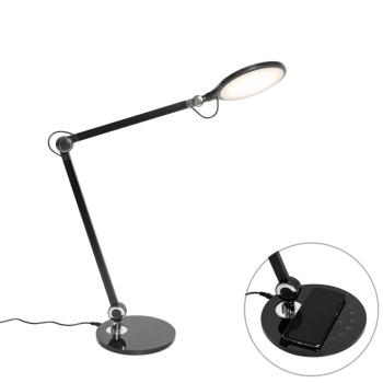 Design asztali lámpa fekete, beépített LED-del, érintőkapcsolóval és indukciós töltővel - Don kép