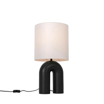 Design asztali lámpa fekete fehér vászon búrával - Lotti kép
