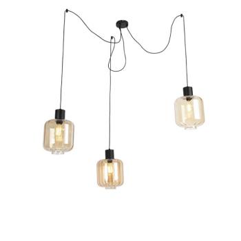 Design lógólámpa fekete borostyánüveggel 3-lámpás 226 cm - Qara kép