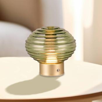 Earl LED újratölthető asztali lámpa, sárgaréz/zöld, magasság 14,5 cm, üveg kép