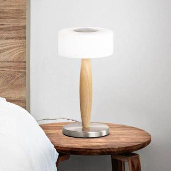 Elea LED asztali lámpa, nikkel színű, magasság 29 cm, üveg, fa kép