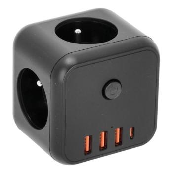  Elosztó konnektor kapcsolóval LINEA 3x230V + 4xUSB A/C fekete  kép