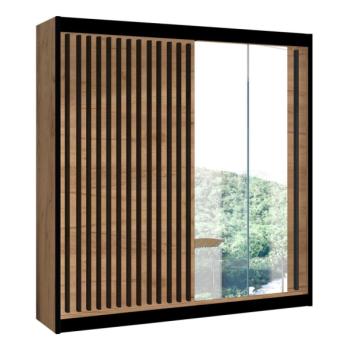 EMS Gardróbszekrény SANTINO tükörrel 203x215 cm craft tölgy/fekete  kép