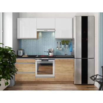 EMS Konyhablokk MARINA 180 cm, craft tölgy/fényes fehér  kép