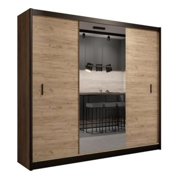EMS MIRO gardróbszekrény tükörrel 250x215 cm, craft tölgy/fekete  kép