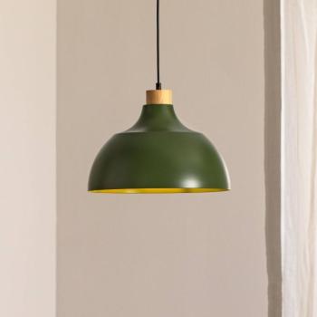 Envostar függőlámpa Kaitt, fa részlet, Ø 34 cm, zöld kép