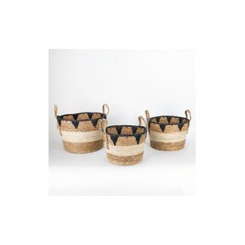 Eurolamp KÉSZLET 3x Szalmakosár bézs/fekete 27x20/30x22/36x28 cm  kép