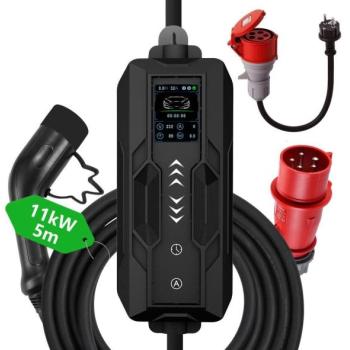   EV töltőállomás 16A/380V + 230V csatlakozó, 5m kábel, tok  kép