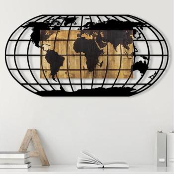  Fali dekoráció 102x50 cm földgömb fa/fém  kép