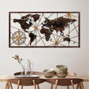  Fali dekoráció 120x60 cm világtérkép fém  kép