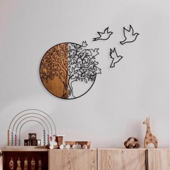  Fali dekoráció 60x56 cm fa/fém fa és madarak mintával  kép