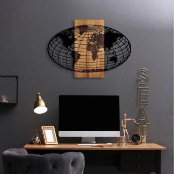  Fali dekoráció 87x58 cm földgömb fa/fém  kép