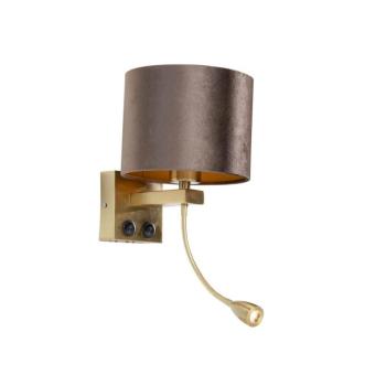Fali lámpa bronz színű, barna bársony árnyékkal, 18 cm - Brescia kép