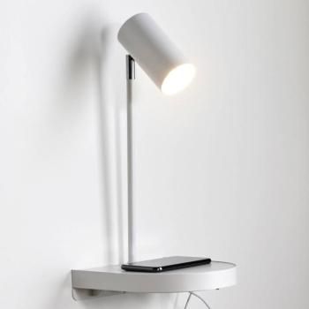 Fali lámpa Cody, polccal és USB porttal, fehér kép