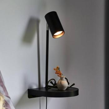 Fali lámpa Cody, polccal és USB porttal, fekete kép