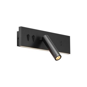 Fali lámpa fekete állítható USB-C-vel, LED-del - Modric kép