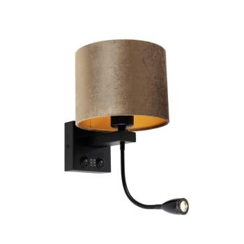 Fali lámpa fekete, barna bársony árnyékkal, 18 cm - Brescia kép
