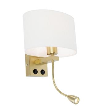 Fali lámpa sárgaréz ovális fehér lenvászon búrával 25 cm - Brescia Combi kép