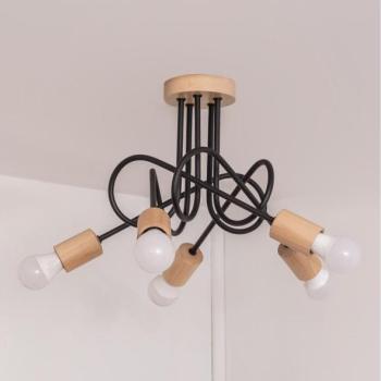  Felületre szerelhető csillár OXFORD 5xE27/15W/230V fenyő/fekete  kép