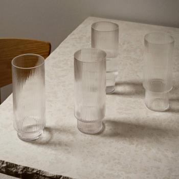 ferm LIVING Longdrink pohár Ripple, átlátszó, 300 ml, üveg, 4 db-os szett kép