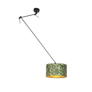 Függőlámpa fekete bársony árnyékolóval páva mintával arannyal 35 cm - Blitz kép