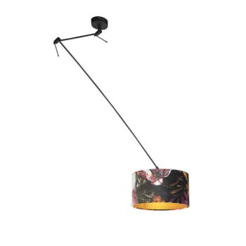 Függőlámpa fekete bársony árnyékolóval virágokkal és arannyal 35 cm - Blitz kép