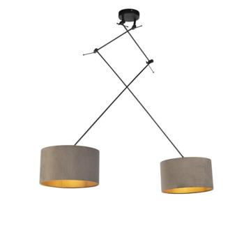 Függőlámpa fekete taupe bársony árnyékolókkal, arannyal 35 cm 2-lámpás - Blitz kép