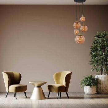 Glsabol üveg függőlámpa, sárgaréz, 5 izzós kép