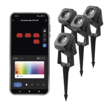GoSmart kültéri LED spotlámpa, kezdő készlet, 4 darab, 7 W, RGBIC dimmelhető, WiFi kép