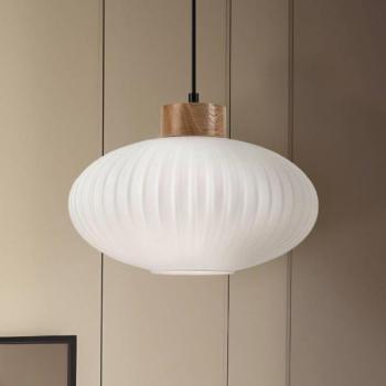 Harmony lógó világítás, Ø 25 cm, fehér/tölgy, üveg/fa kép
