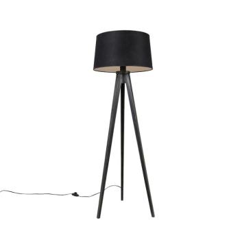 Háromlábú fekete lámpa lenvászon búrával fekete 45 cm - Tripod Classic kép