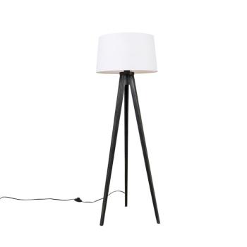Háromlábú fekete lámpa vászon árnyékolóval fehér 45 cm - Tripod Classic kép