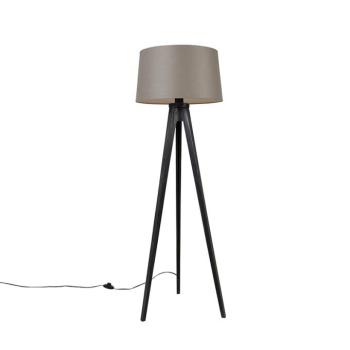 Háromlábú fekete lámpa vászon búrával bézs színben 45 cm - Tripod Classic kép