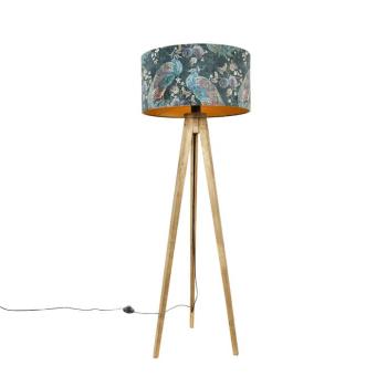 Háromlábú vintage fa lámpa, páva zöld árnyékkal 50 cm - Tripod Classic kép