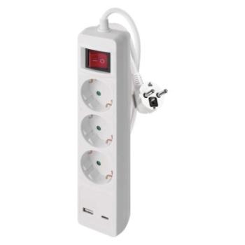 Hosszabbító 2 m / 3 aljzat / kapcsolós / fehér / 1× USB-A + 1× USB-C  / 1,5 mm2 kép
