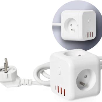 Hosszabító kábel kocka kapcsolóval LINEA 3x230V + 4xUSB A/C fehér  kép