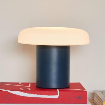 HÜBSCH Ateliers asztali lámpa, sötétkék, fehér, üveg, vas kép