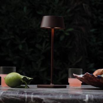 Ideal Lux LED-es újratölthető kültéri asztali lámpa Tiszta barna fém 32 cm kép