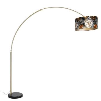 Ív lámpa sárgarézzel és fekete árnyékolóval virágmintával 50 cm - XXL kép
